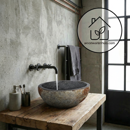 Opbouw waskom Differnz Riverstone Nusa 52cm natuursteen grijs