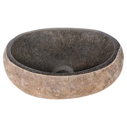 Opbouw waskom Differnz Riverstone Lombok Medium natuursteen beige en grijs