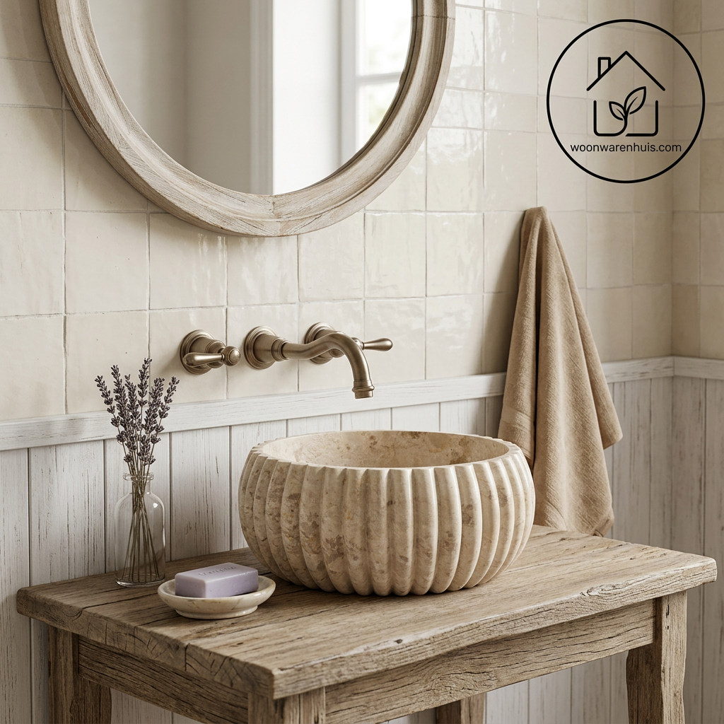 Opbouw waskom Differnz Ribba rond 25cm marmer beige