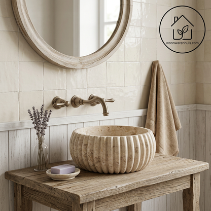 Opbouw waskom Differnz Ribba rond 25cm marmer beige