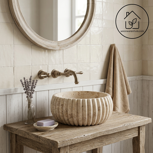 Opbouw waskom Differnz Ribba rond 25cm marmer beige