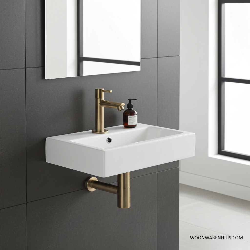 Complete fonteinset Differnz Flat 38x24 cm keramiek en goud