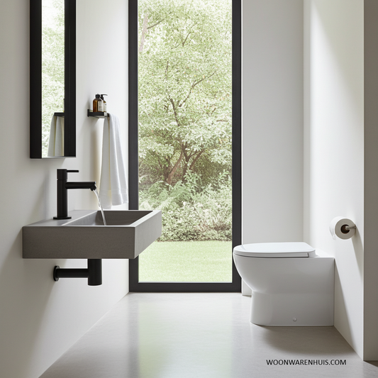 Complete fonteinset Differnz Flat 38x24 cm beton en mat zwart