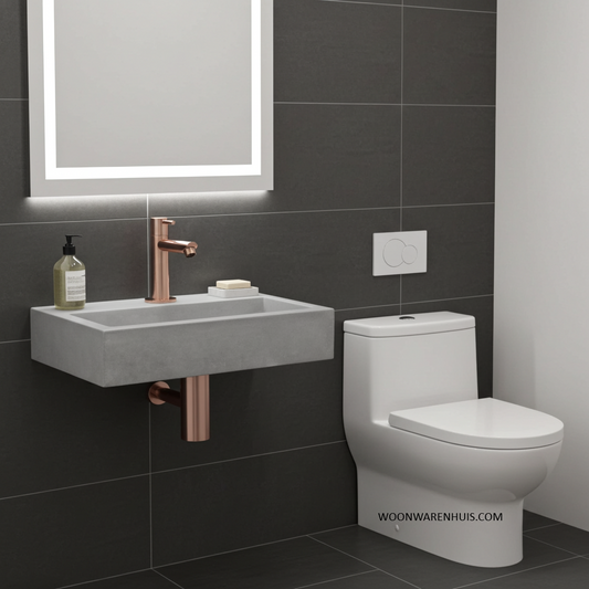 Complete fonteinset Differnz Flat 38x24 cm beton en rood koper