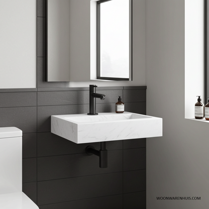 Complete fonteinset Differnz Flat 38x24 cm marmer en mat zwart