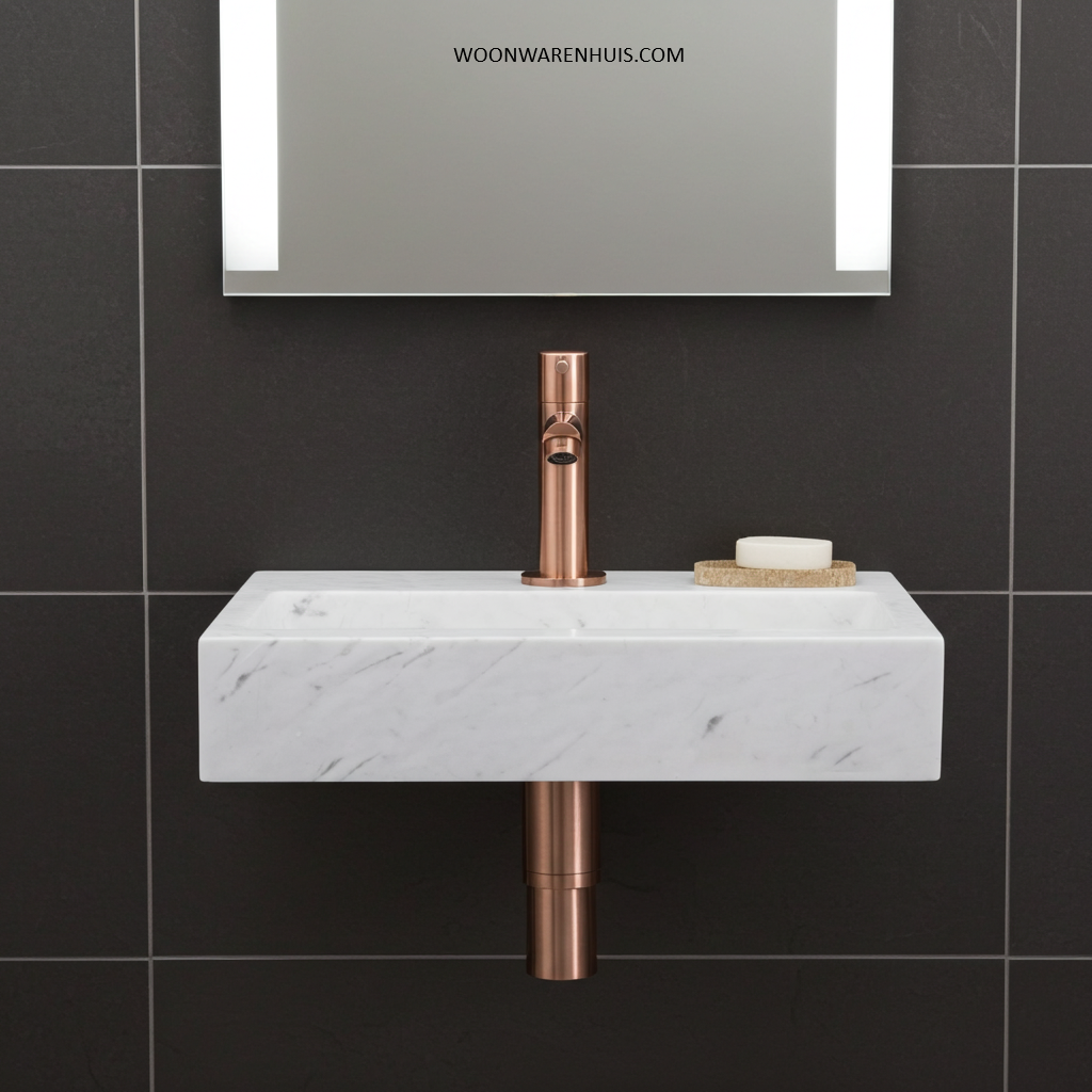 Complete fonteinset Differnz Flat 38x24 cm marmer en koper