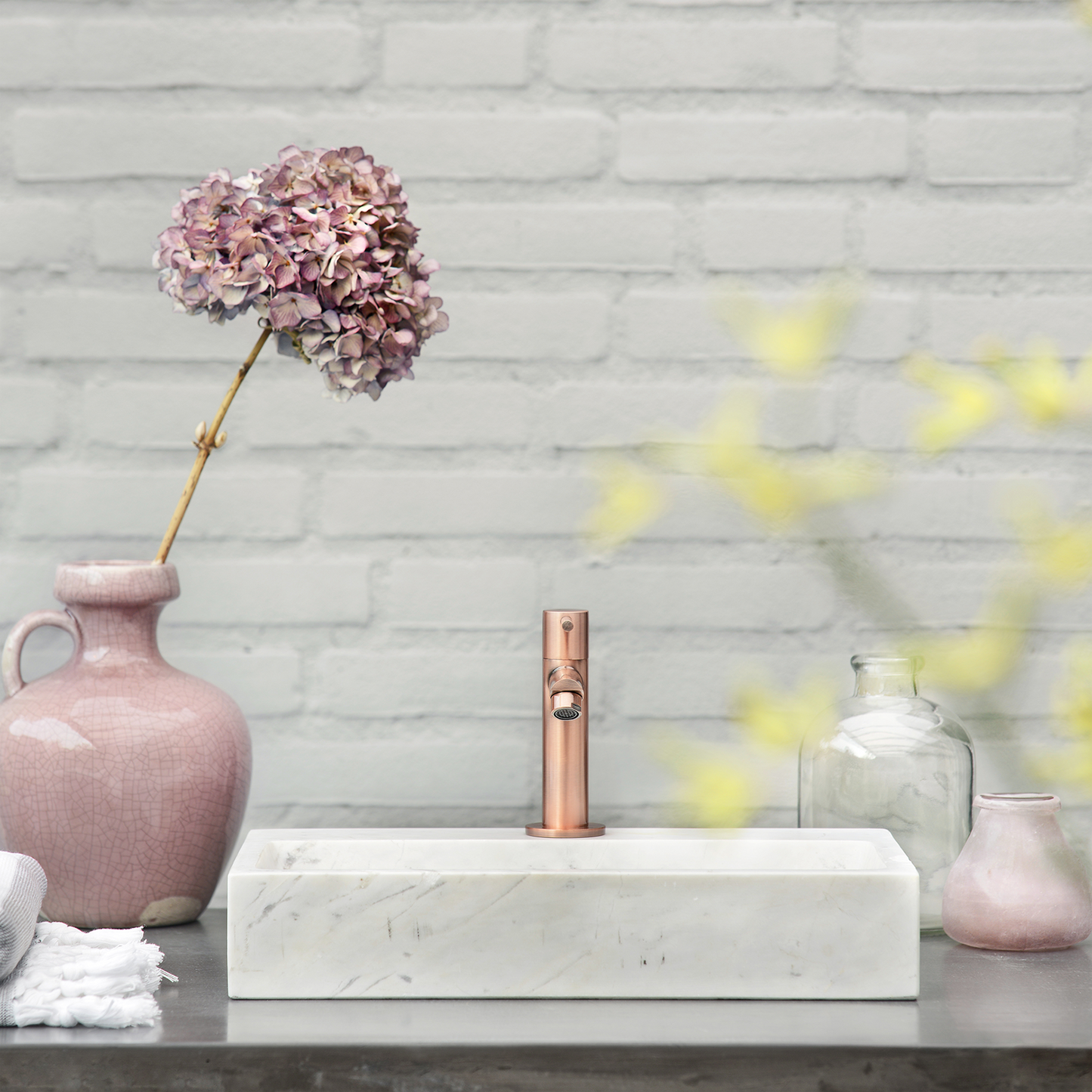 Complete fonteinset Differnz Flat 38x24 cm marmer en koper