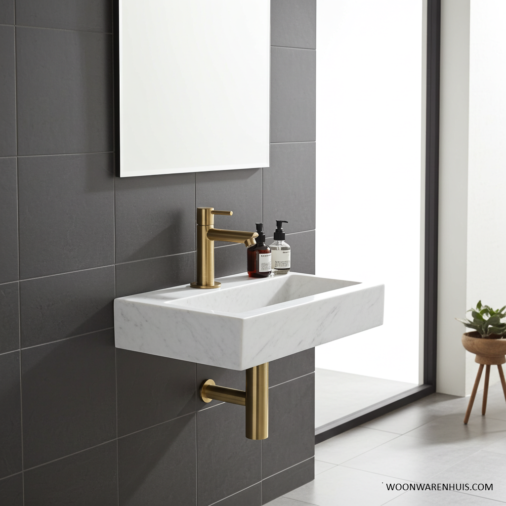 Complete fonteinset Differnz Flat 38x24 cm marmer en goud