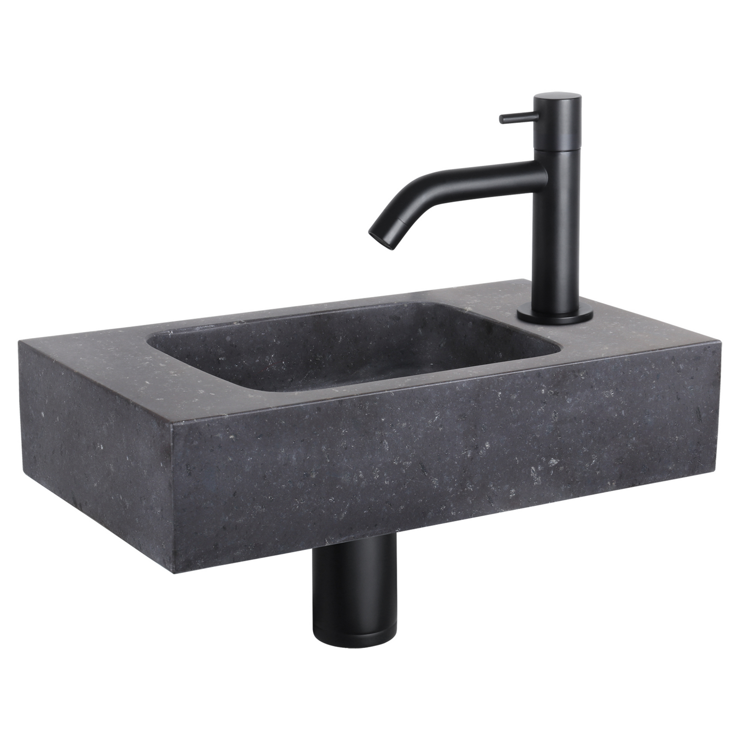 Complete fonteinset Differnz Bombai black 40x22 cm natuursteen en mat zwarte gebogen kraan