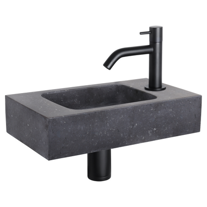 Complete fonteinset Differnz Bombai black 40x22 cm natuursteen en mat zwarte gebogen kraan