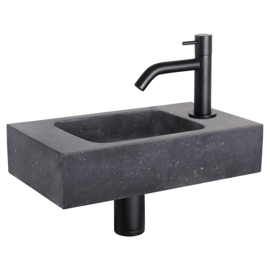 Complete fonteinset Differnz Bombai black 40x22 cm natuursteen en mat zwarte gebogen kraan