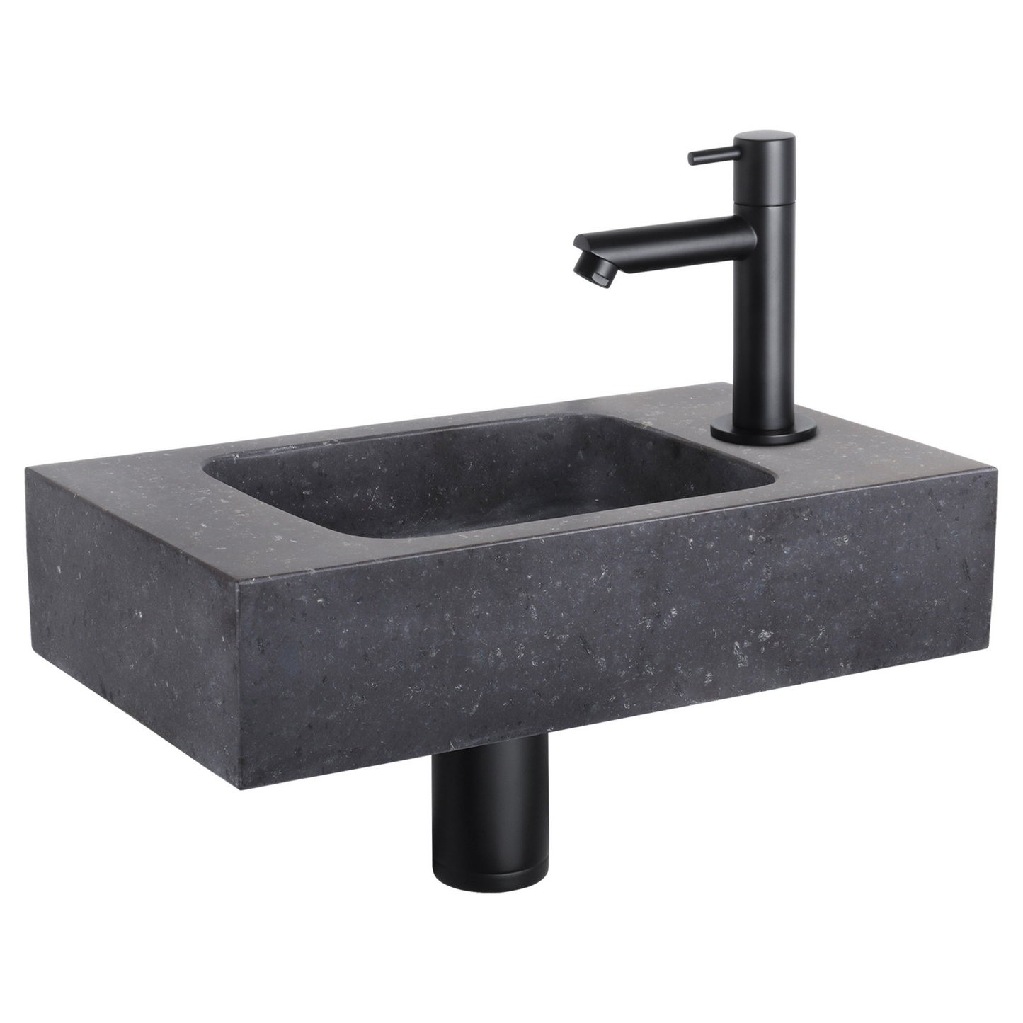 Complete fonteinset Differnz Bombai black 40x22 cm natuursteen en mat zwarte rechte kraan