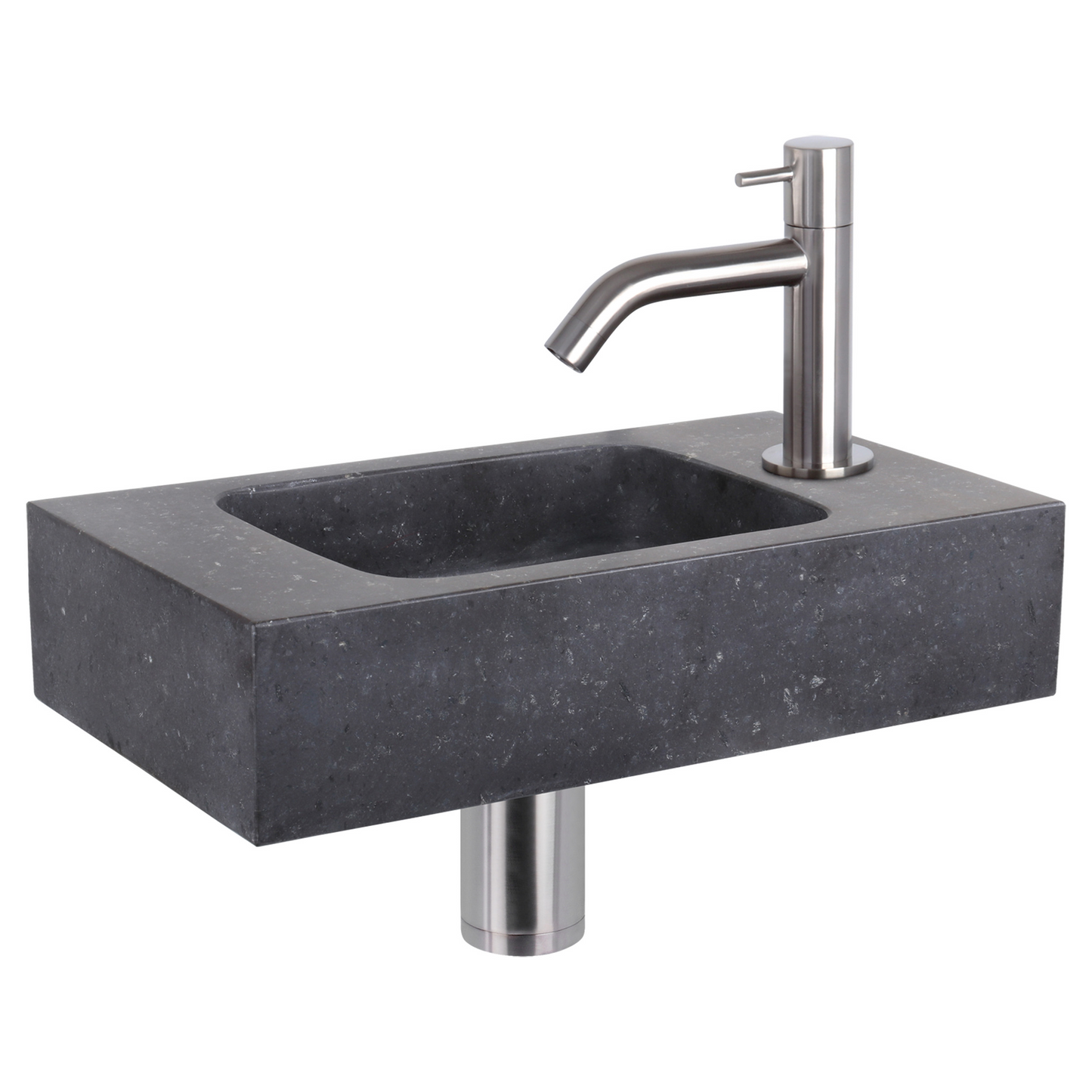 Complete fonteinset Differnz Bombai black 40x22 cm natuursteen en mat chroom gebogen kraan