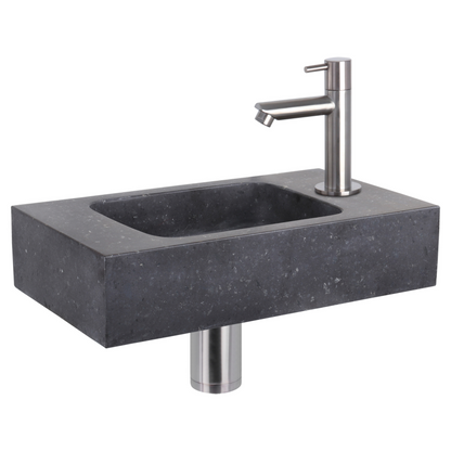 Complete fonteinset Differnz Bombai black 40x22 cm natuursteen en mat chroom rechte kraan