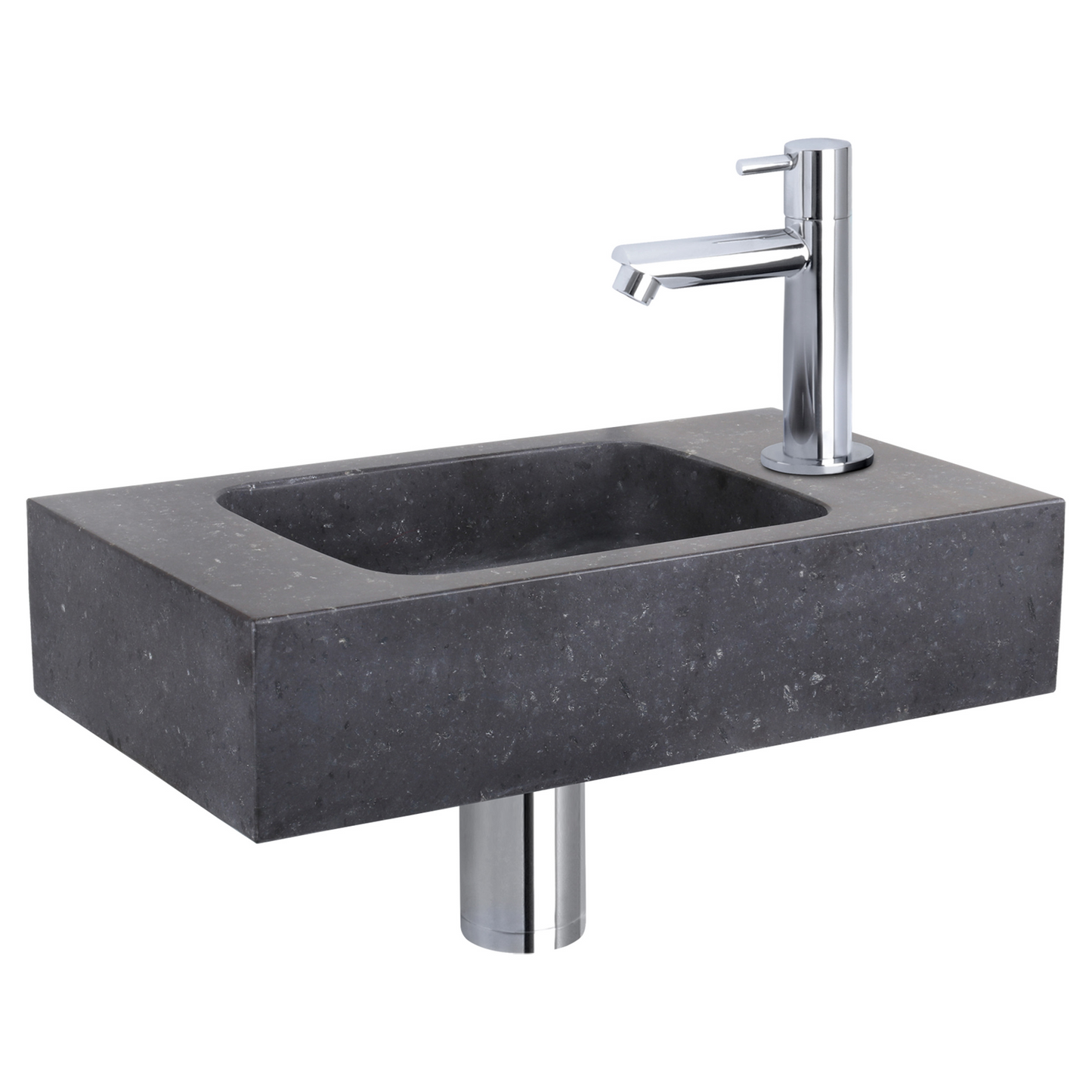 Complete fonteinset Differnz Bombai black 40x22 cm natuursteen en glanzend chroom rechte kraan