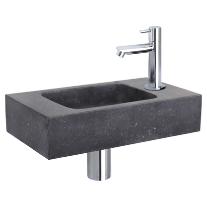 Complete fonteinset Differnz Bombai black 40x22 cm natuursteen en glanzend chroom rechte kraan