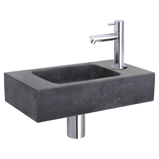 Complete fonteinset Differnz Bombai black 40x22 cm natuursteen en glanzend chroom rechte kraan