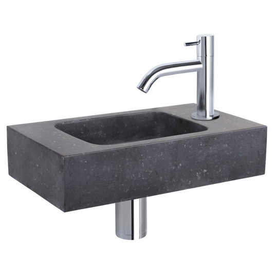 Complete fonteinset Differnz Bombai black 40x22 cm natuursteen en glanzend chroom gebogen kraan