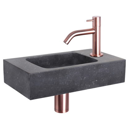 Complete fonteinset Differnz Bombai black 40x22 cm natuursteen en koper gebogen kraan