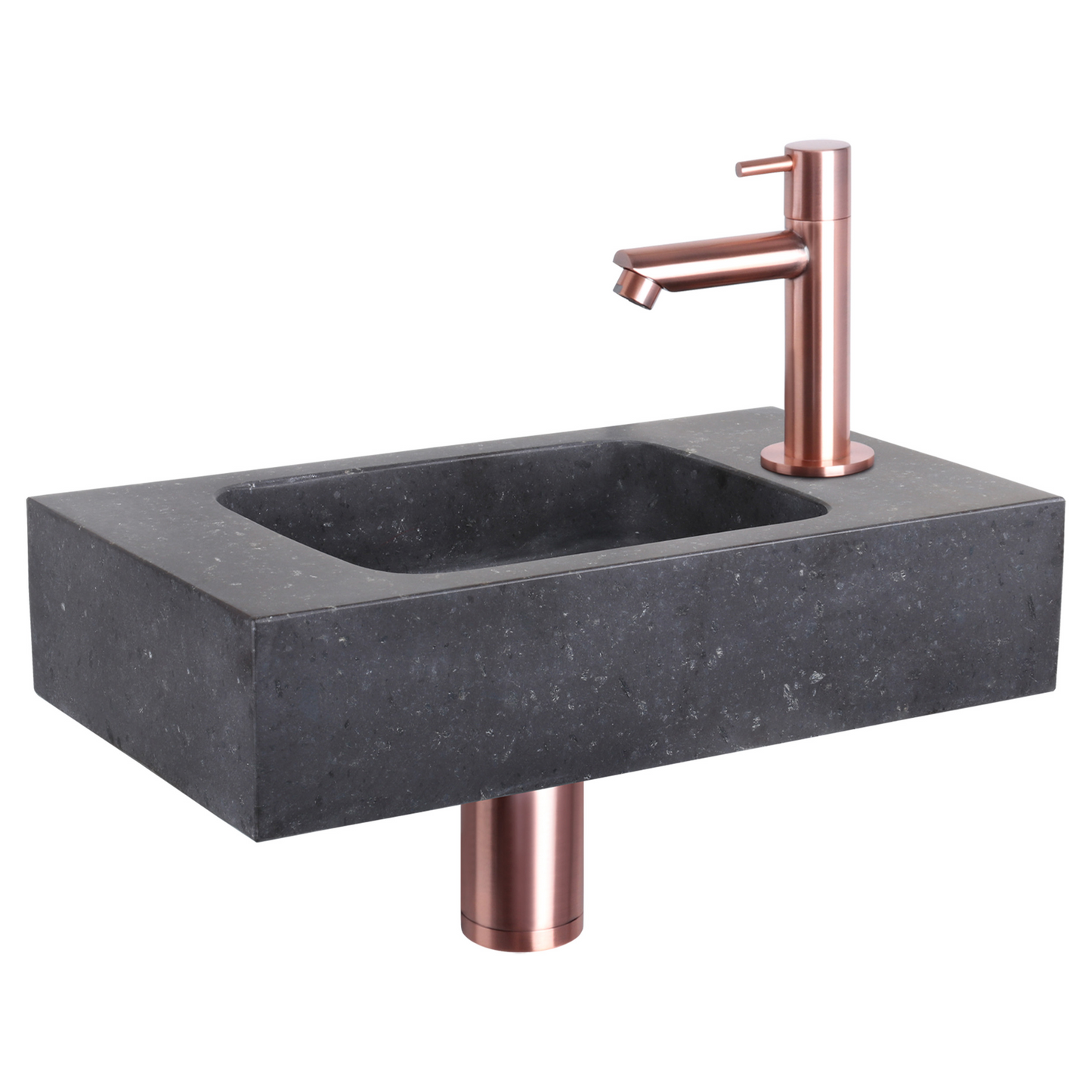 Complete fonteinset Differnz Bombai black 40x22 cm natuursteen en koper rechte kraan