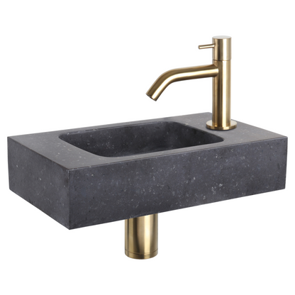 Complete fonteinset Differnz Bombai black 40x22 cm natuursteen en mat gouden gebogen kraan