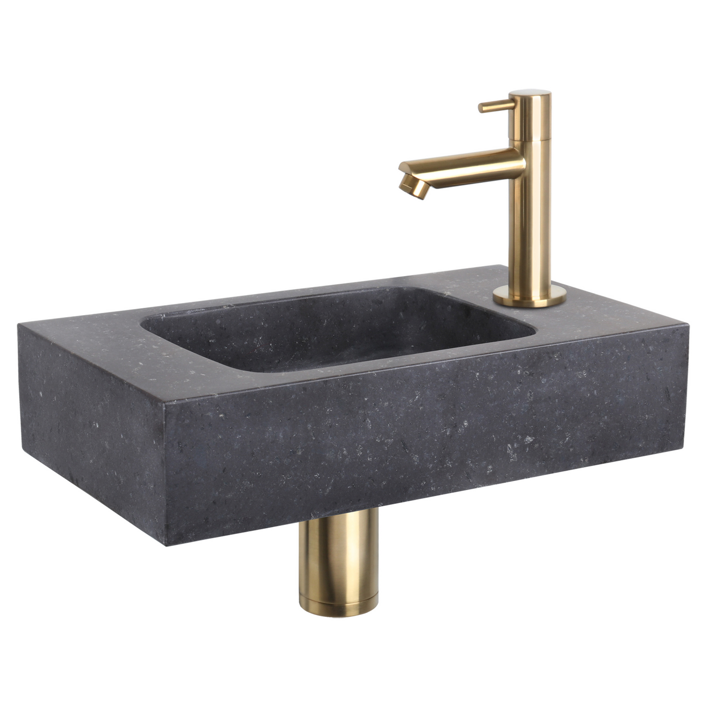 Complete fonteinset Differnz Bombai black 40x22 cm natuursteen en mat gouden rechte kraan