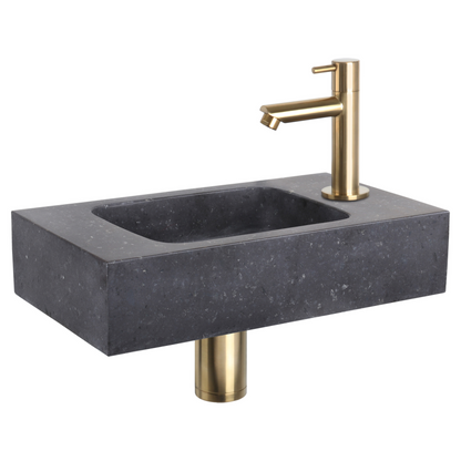 Complete fonteinset Differnz Bombai black 40x22 cm natuursteen en mat gouden rechte kraan