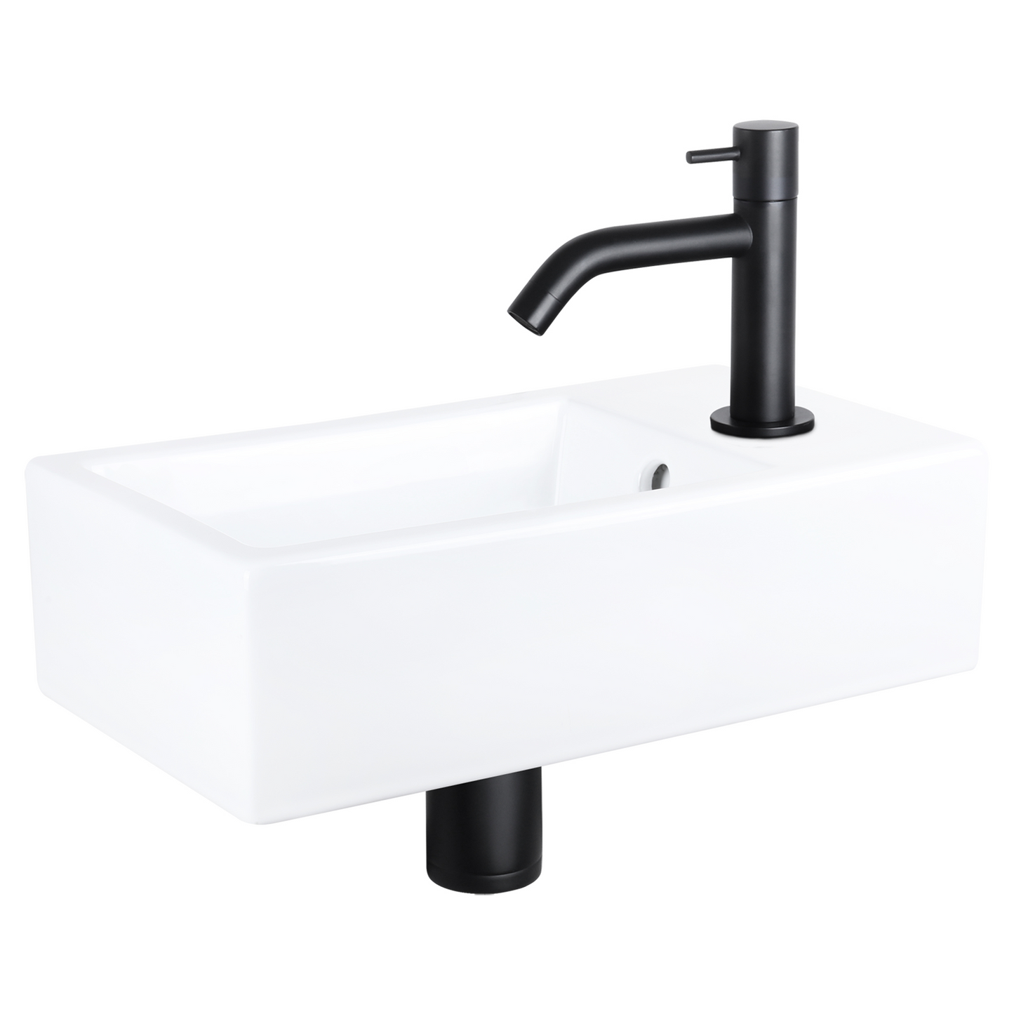 Complete fonteinset Differnz Force 40x22 cm keramiek en mat zwart gebogen kraan