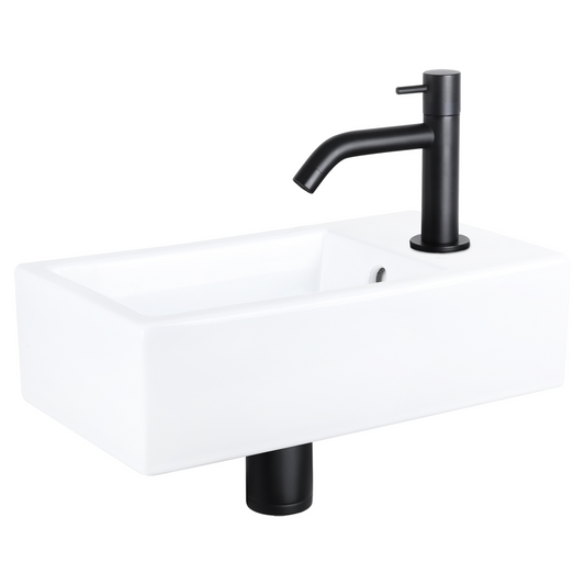 Complete fonteinset Differnz Force 40x22 cm keramiek en mat zwart gebogen kraan