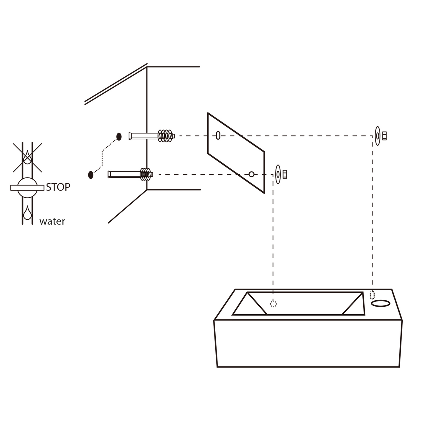 Complete fonteinset Differnz Force 40x22 cm keramiek en mat zwart gebogen kraan