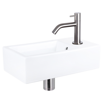 Complete fonteinset Differnz Force 40x22 cm keramiek en mat chroom gebogen kraan