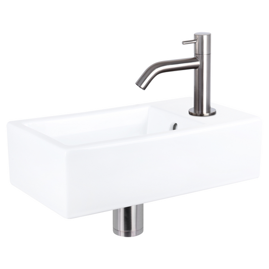 Complete fonteinset Differnz Force 40x22 cm keramiek en mat chroom gebogen kraan