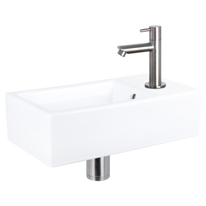 Complete fonteinset Differnz Force 40x22 cm keramiek en mat chroom rechte kraan