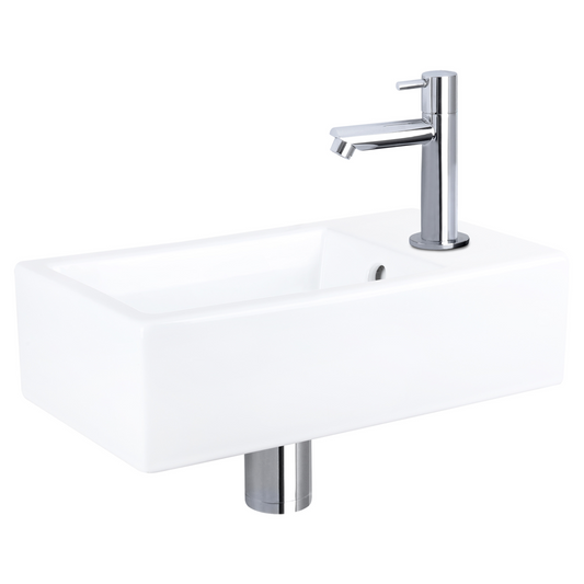 Complete fonteinset Differnz Force 40x22 cm keramiek en glanzend chroom rechte kraan
