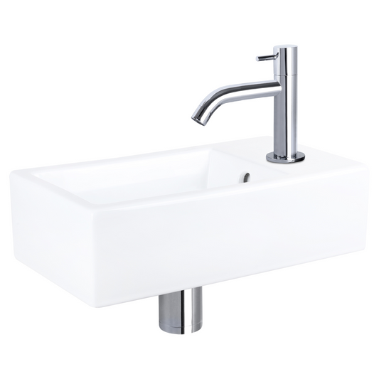Complete fonteinset Differnz Force 40x22 cm keramiek en glanzend chroom gebogen kraan