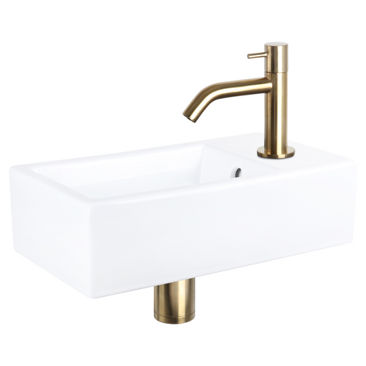 Complete fonteinset Differnz Force 40x22 cm keramiek en mat gouden gebogen kraan