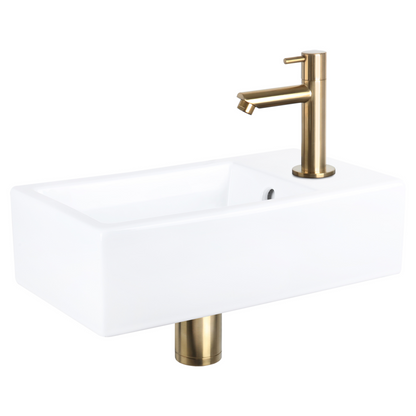 Complete fonteinset Differnz Force 40x22 cm keramiek en mat gouden rechte kraan