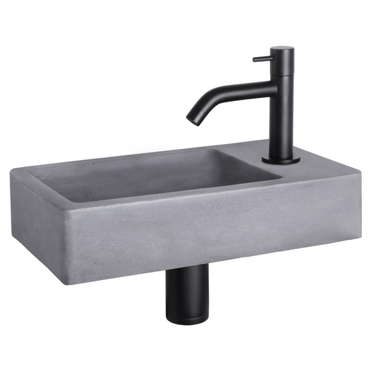 Complete fonteinset Differnz Force 40x22 cm donkergrijs beton en mat zwart gebogen kraan