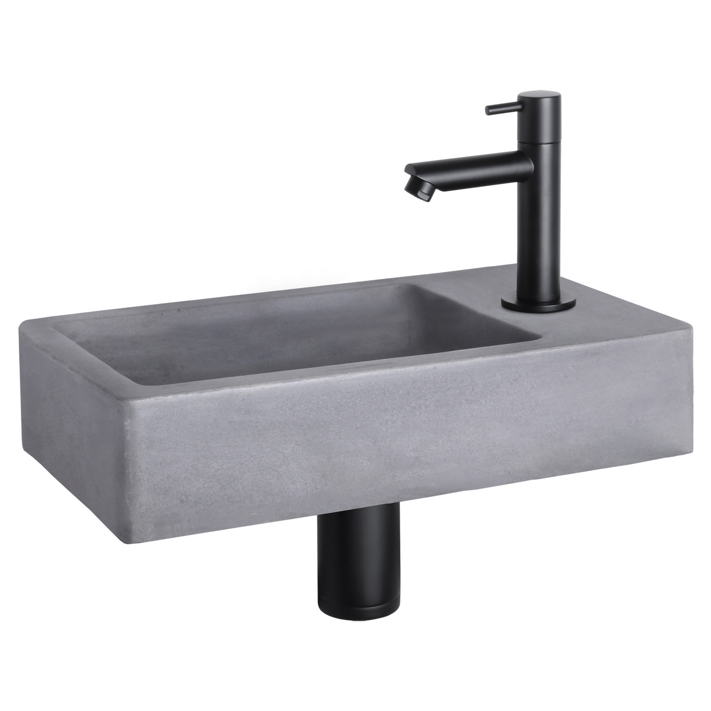 Complete fonteinset Differnz Force 40x22 cm donkergrijs beton en mat zwarte rechte kraan