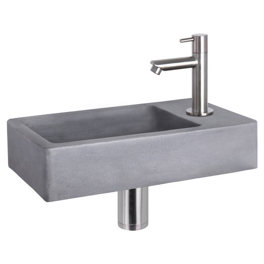 Complete fonteinset Differnz Force 40x22 cm donkergrijs beton en mat chroom rechte kraan