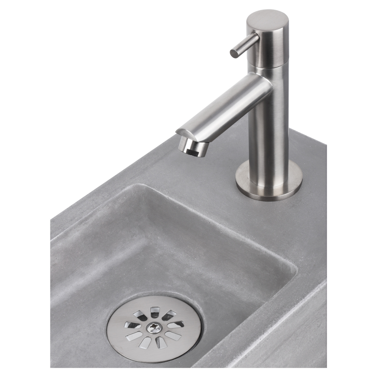 Complete fonteinset Differnz Ravo 38x18 cm donkergrijs beton en mat chroom rechte kraan