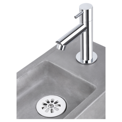 Complete fonteinset Differnz Ravo 38x18 cm lichtgrijs beton en glanzend chroom gebogen kraan