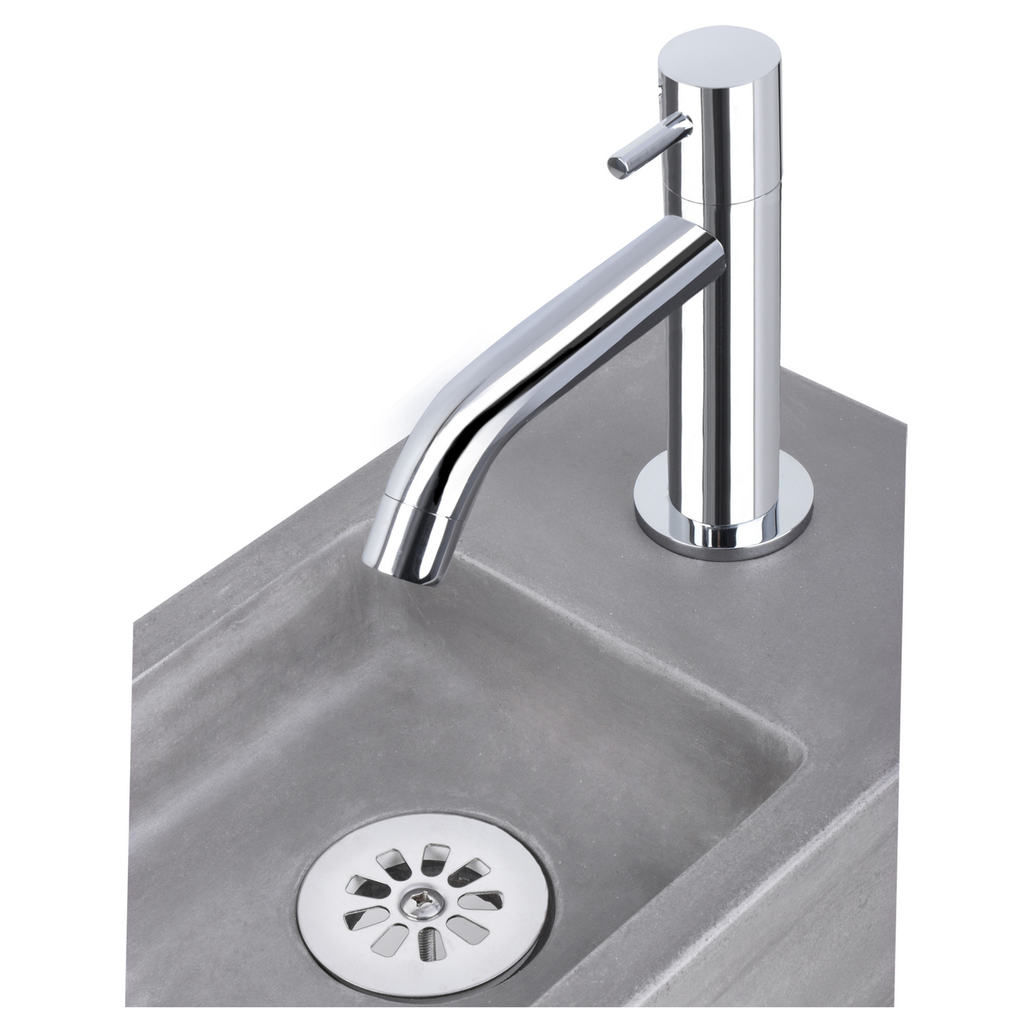 Complete fonteinset Differnz Force 40x22 cm donkergrijs beton en glanzend chroom gebogen kraan