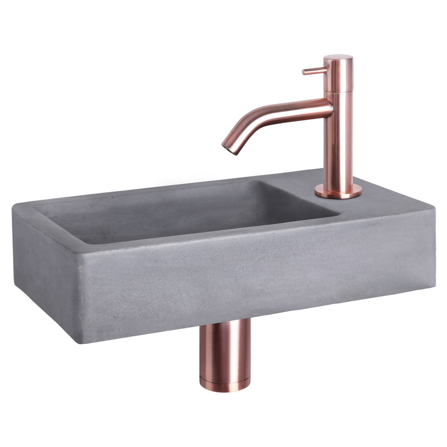 Complete fonteinset Differnz Force 40x22 cm donkergrijs beton en koper gebogen kraan