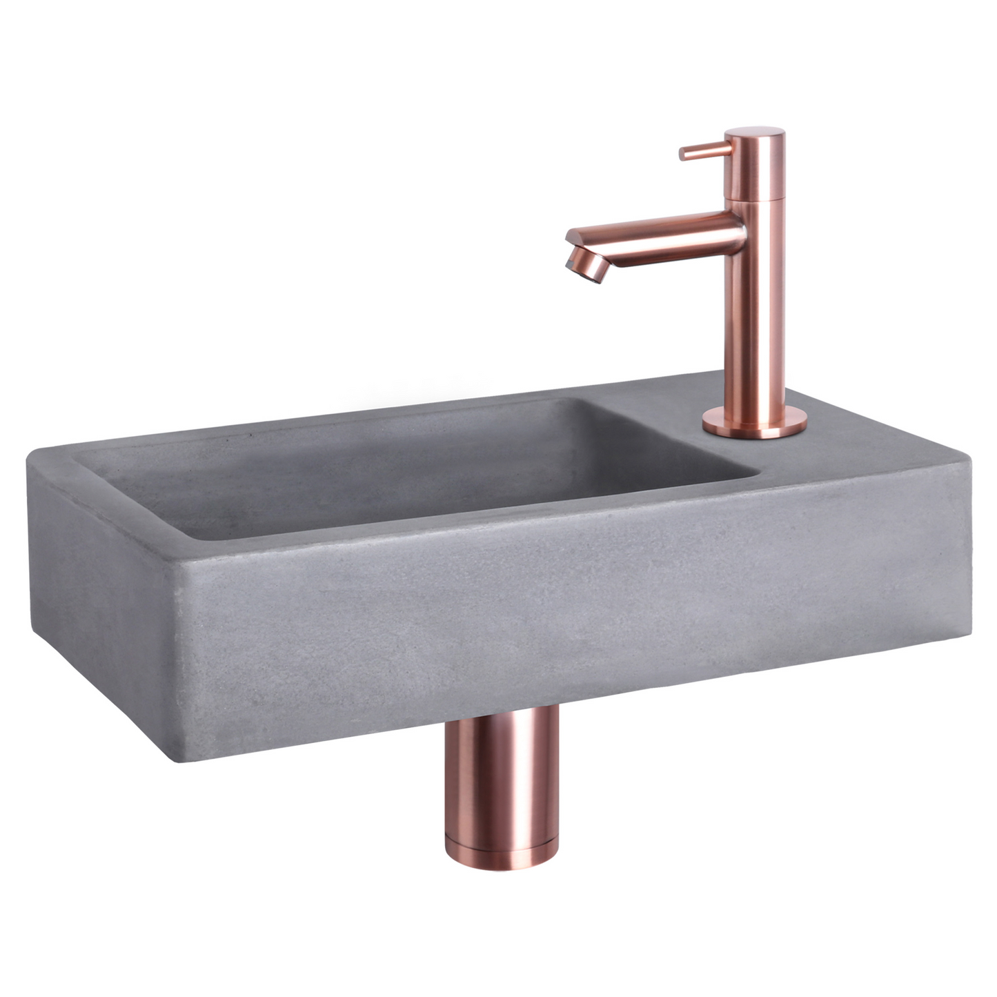 Complete fonteinset Differnz Force 40x22 cm donkergrijs beton en koper rechte kraan