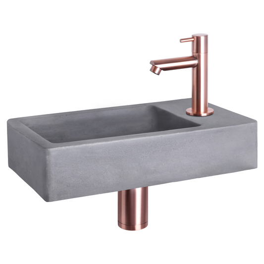 Complete fonteinset Differnz Force 40x22 cm donkergrijs beton en koper rechte kraan