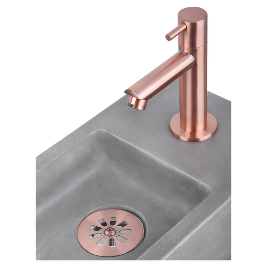 Complete fonteinset Differnz Ravo 38x18 cm donkergrijs beton en koper rechte kraan