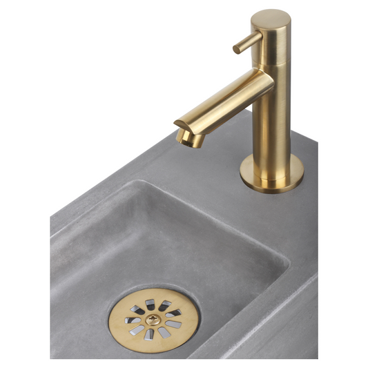 Complete fonteinset Differnz Force 40x22 cm donkergrijs beton en mat goud rechte kraan