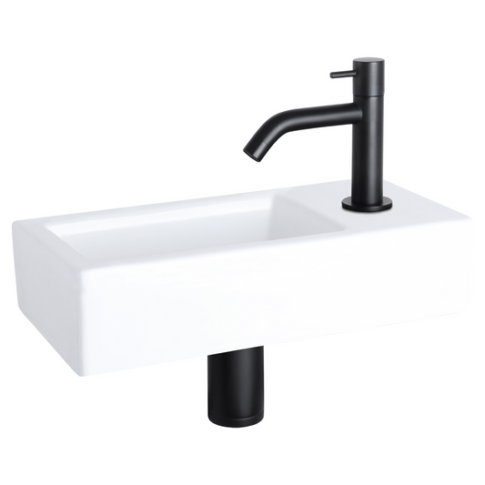 Complete fonteinset Differnz Ravo 38x18 cm keramiek en mat zwart gebogen kraan