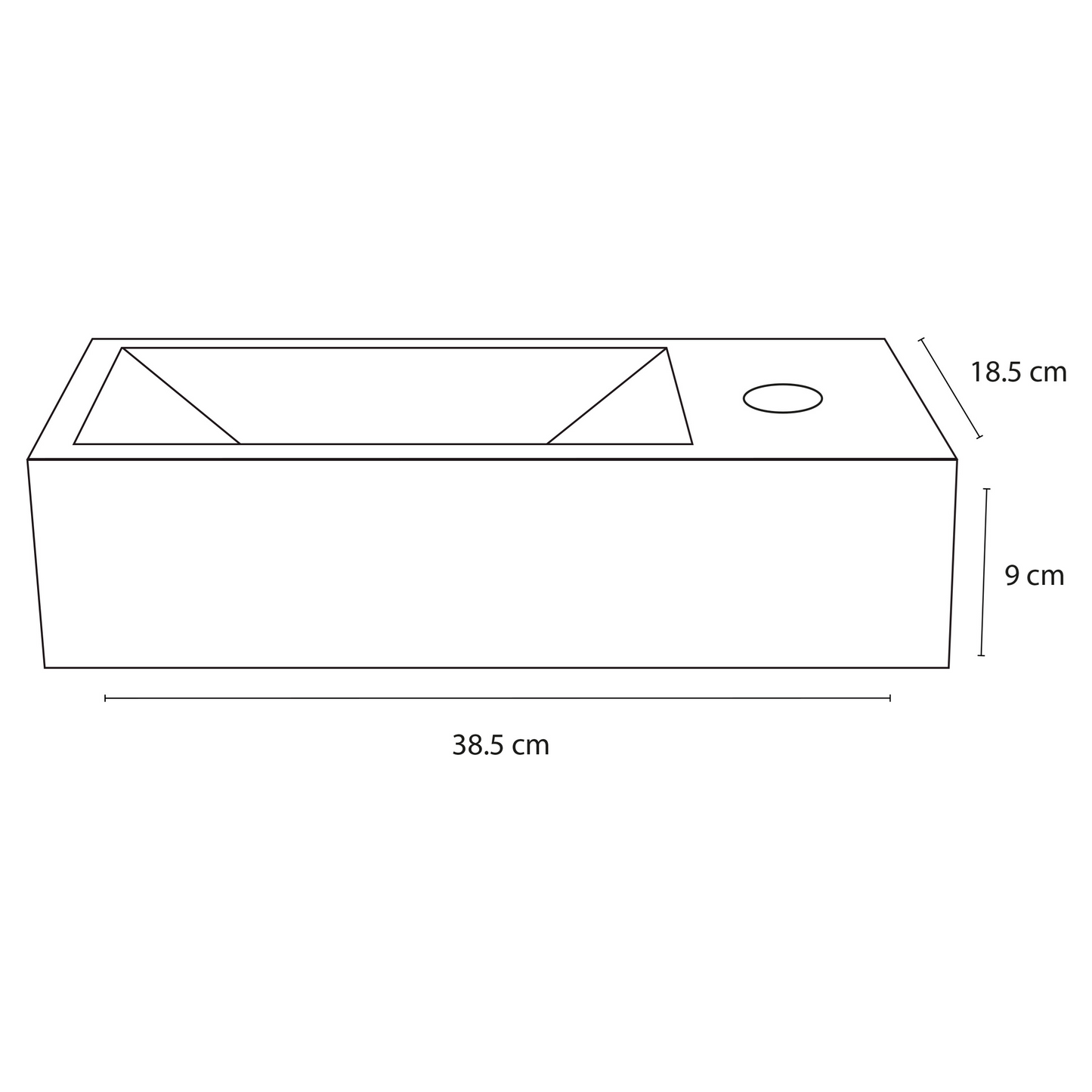 Complete fonteinset Differnz Ravo 38x18 cm keramiek en koper gebogen kraan